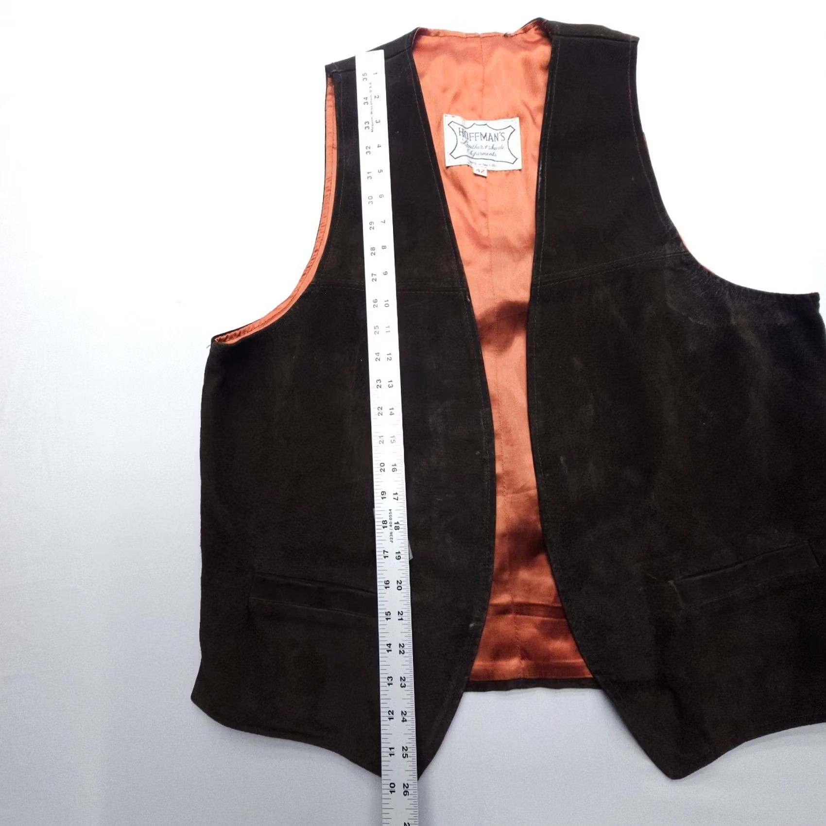Vintage Vtg Hoffmans Leather Suede Vest Mens 42 Brown Open Western Urban Cowboy 70s USA Vest Mens Brown 42 Size US XS / EU 42 / 0 - 7 Thumbnail