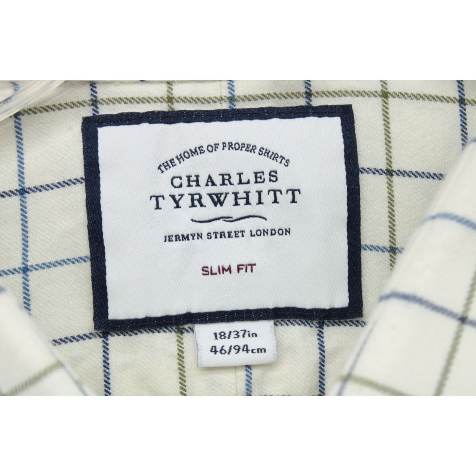 Charles Tyrwhitt Charles Tyrwhitt Dress Shirt 18-37 Beige Check Slim Fit Cotton Button Up Mens Size 48R - 5 Thumbnail