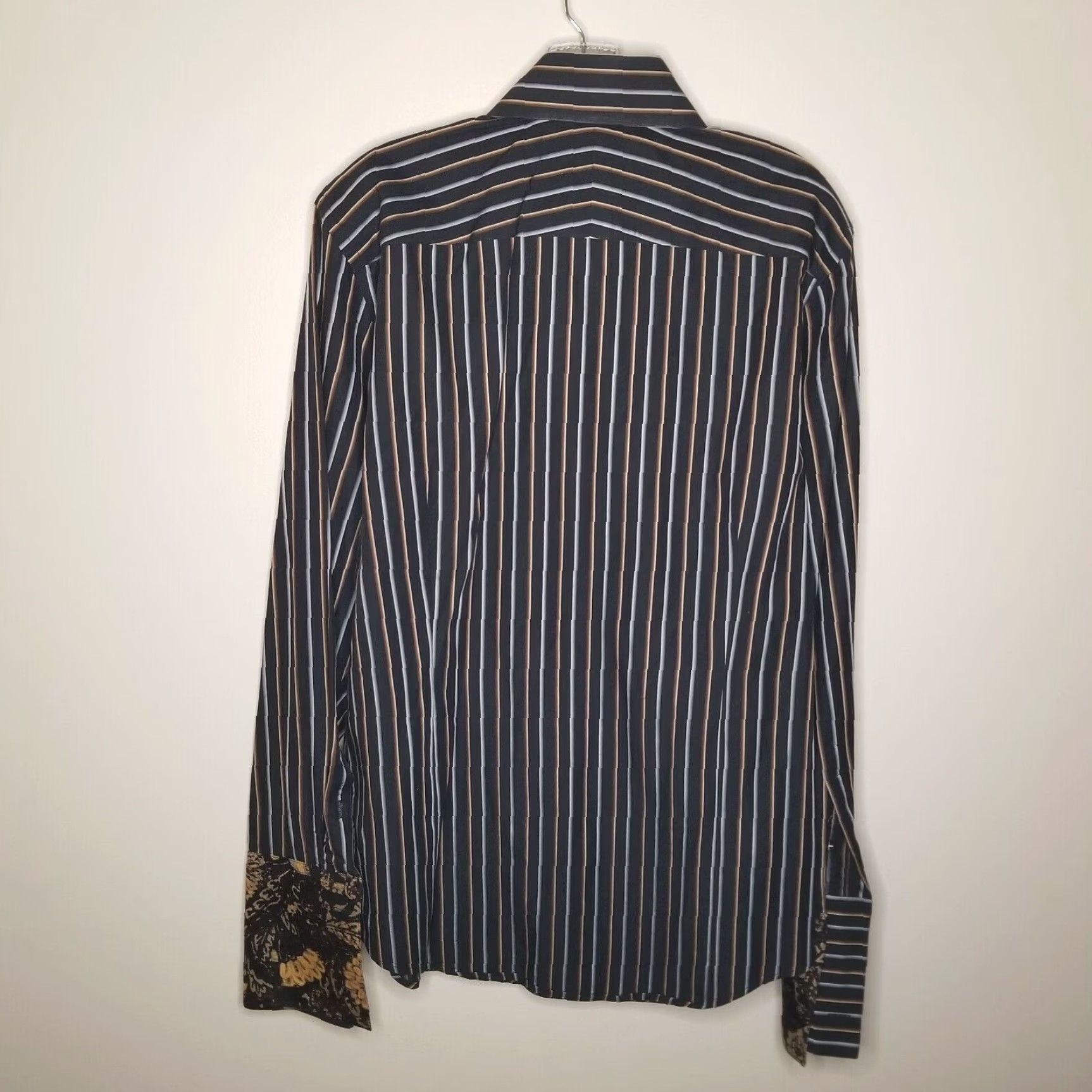 Banana Republic Banana Republic Shirt Brown Striped Long Sleeve Cuff Link Dress Shirt Size M Mens Size 40R - 4 Thumbnail