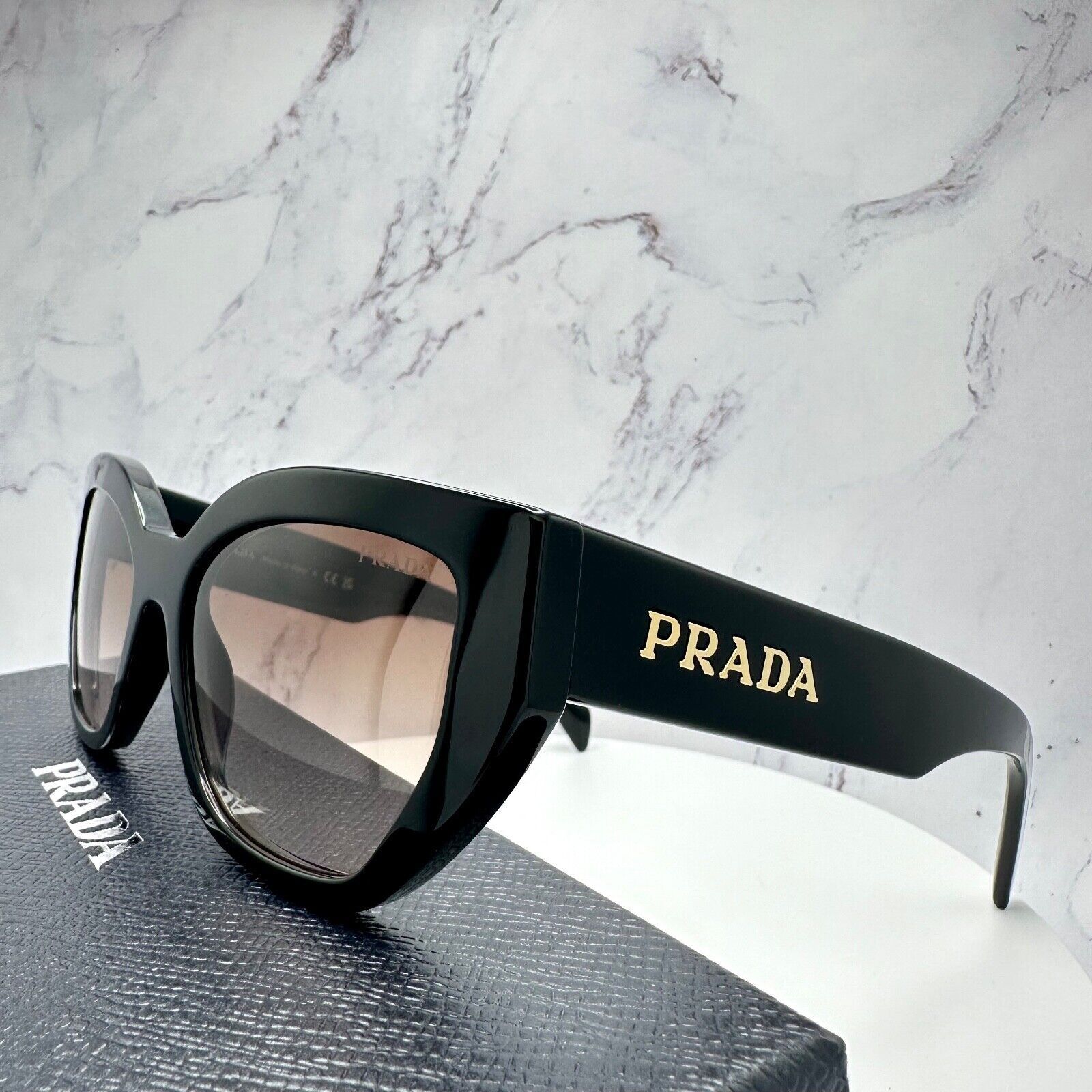 Prada New Prada Black Sunglasses Cat Eye Gold PRADA Metal Logo Size ONE SIZE - 5 Thumbnail