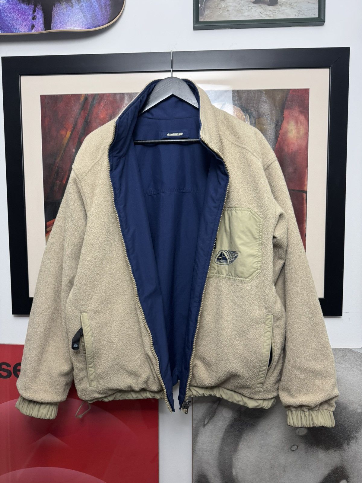 Nike Vintage Y2k Nike ACG Reversible Fleece Jacket Beige Navy Size US M / EU 48-50 / 2 - 2 Thumbnail