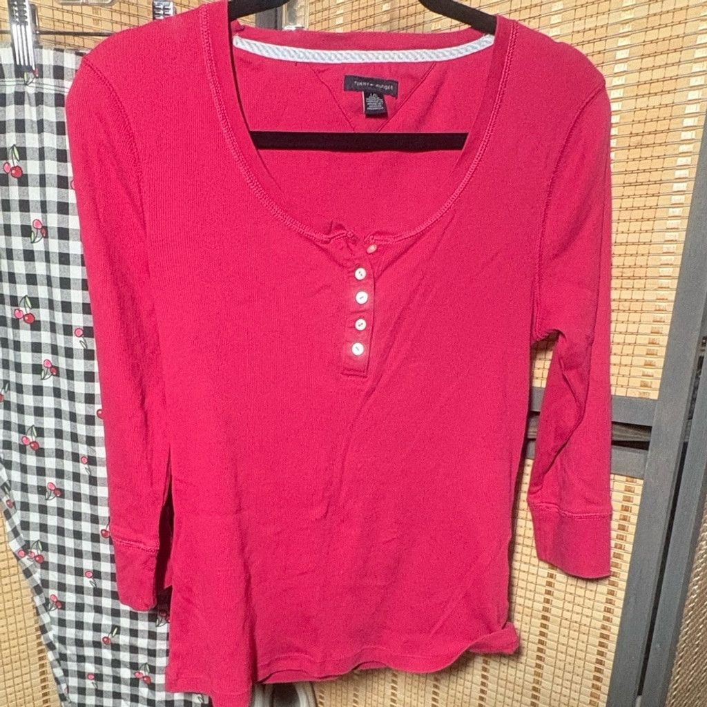 Tommy Hilfiger Women's Pink Henley Top Size L / US 10 / IT 46 - 2 Thumbnail