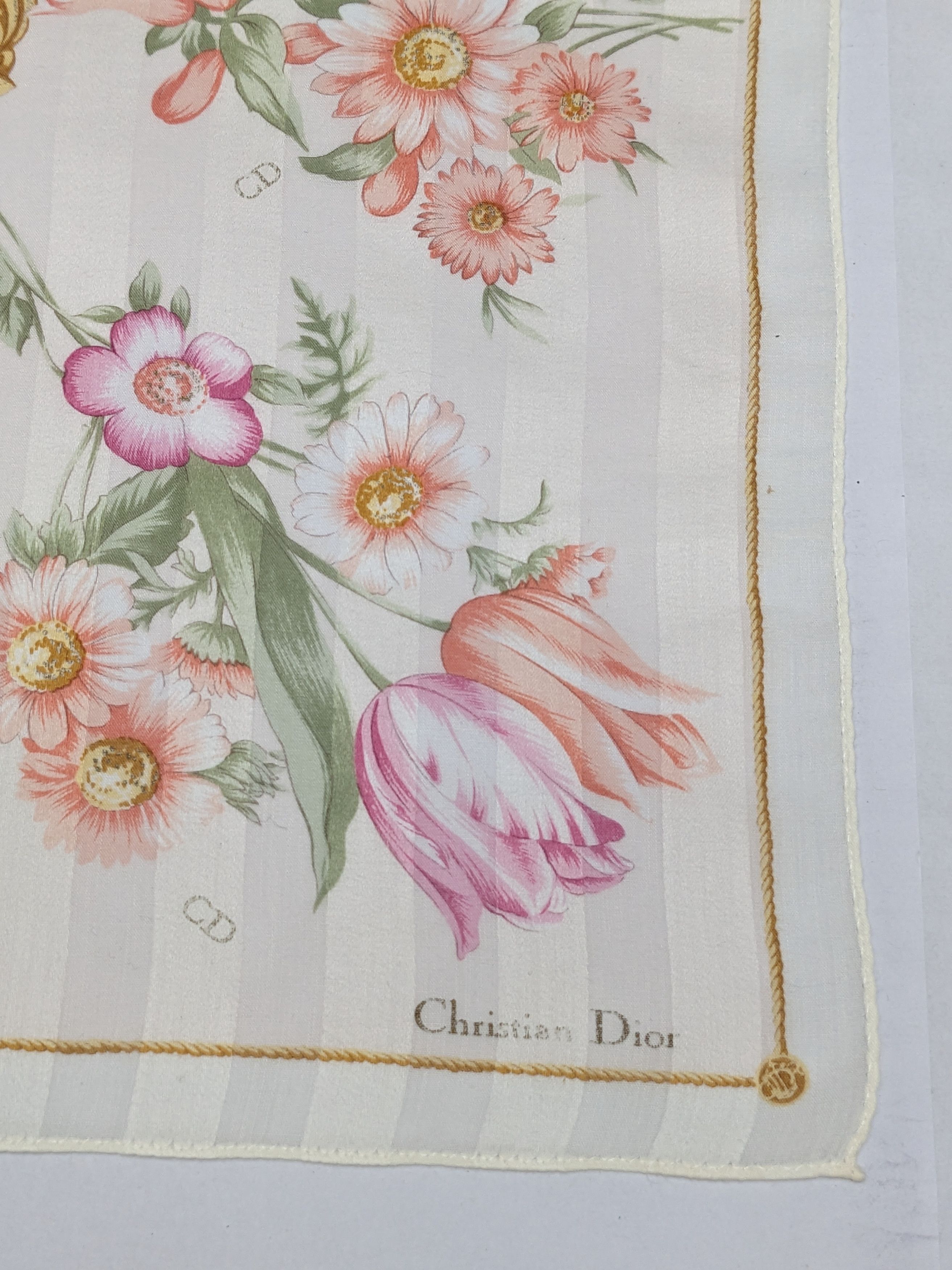 Dior Christian Dior Silk Handkerchief Tulips Floral Baroque Crest Size ONE SIZE - 2 Thumbnail
