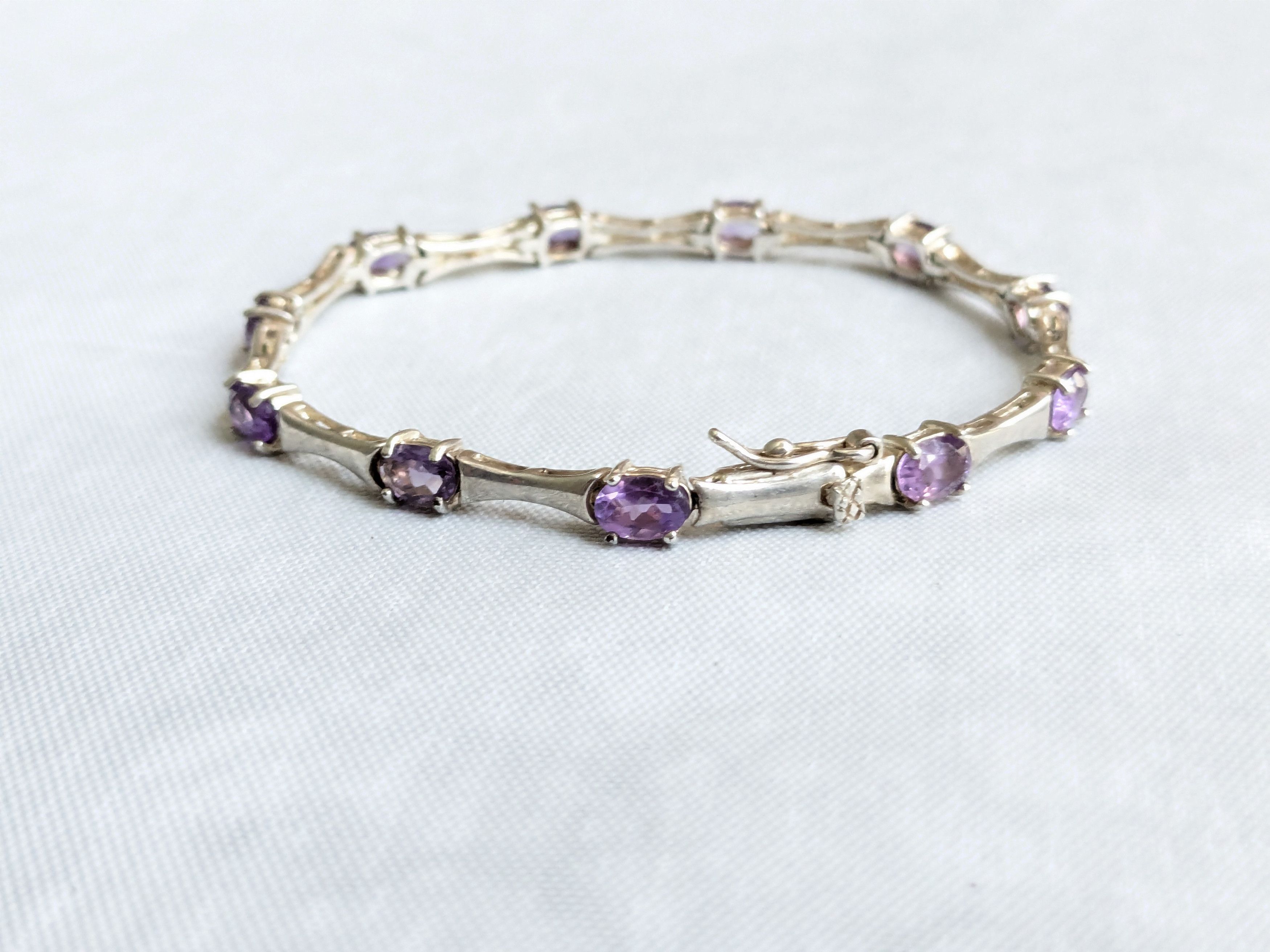 Jewelry Vintage Sterling Silver Tennis Bracelet Oval Amethyst 7" Size ONE SIZE - 1 Thumbnail