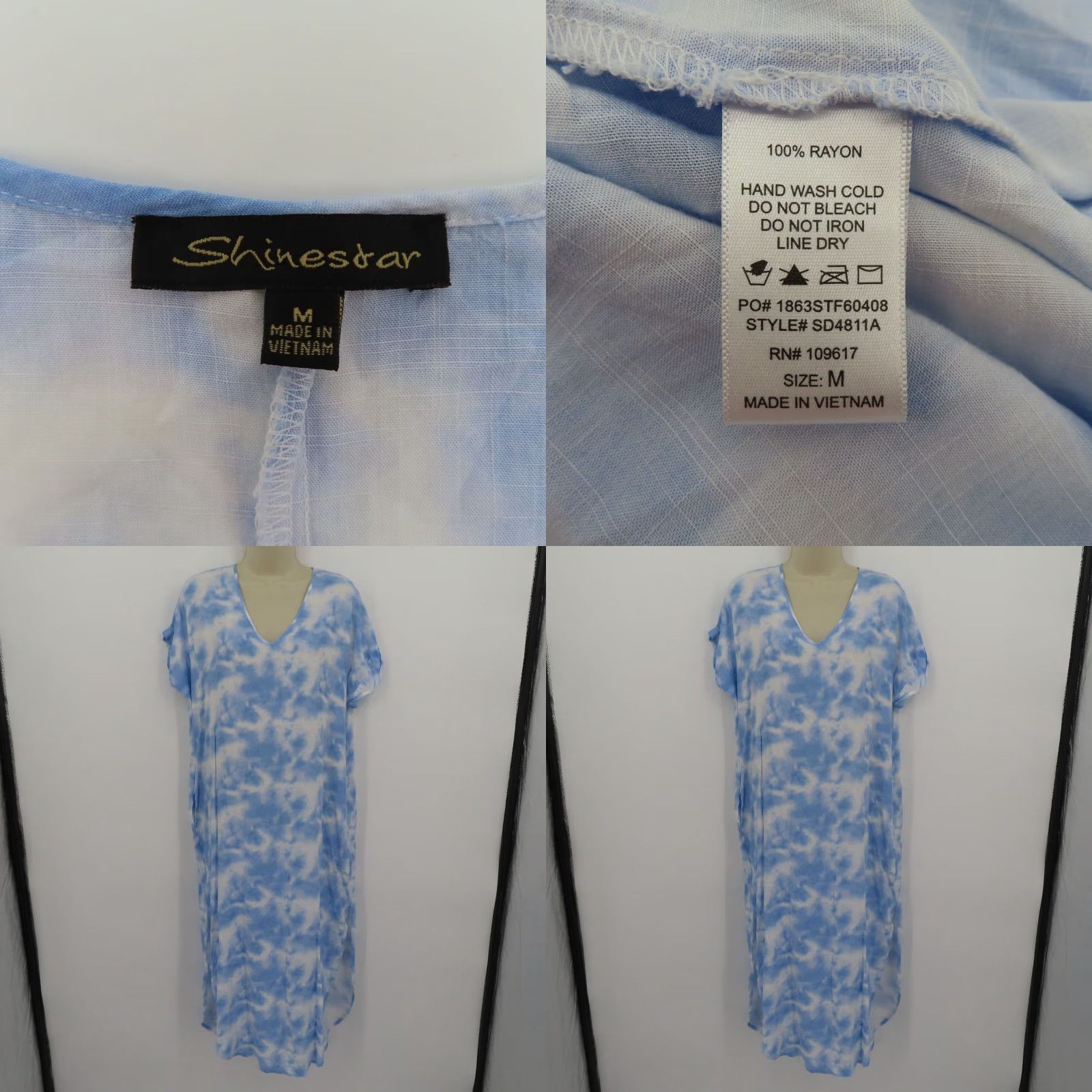 Vintage Shinestar Women Maxi Dress V Neck Tie Dye Blue White Pockets M Size M / US 6-8 / IT 42-44 - 8 Thumbnail