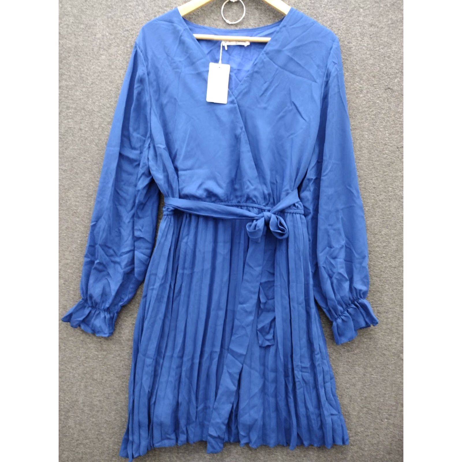 Vintage BBX Lephsnt Women's 2XL Navy Blue Wrap Dress Shirt 2XL Navy Bell Sleeve Casual 80s 90s Womens Size 40" / US 18 - 2 Thumbnail