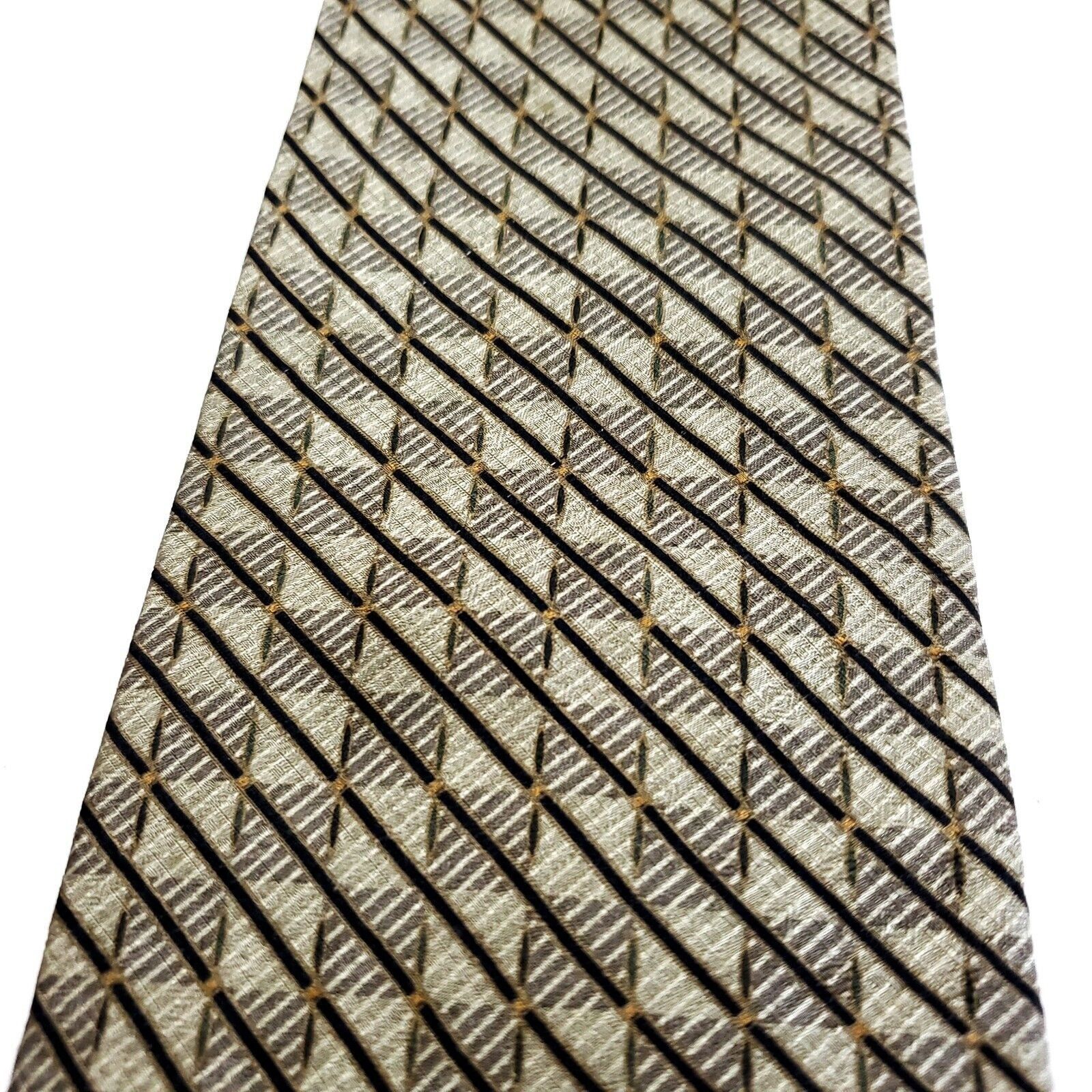 Nautica Nautica Tan Woven Short Wide Striped Geometric Silk Tie Size ONE SIZE - 2 Thumbnail