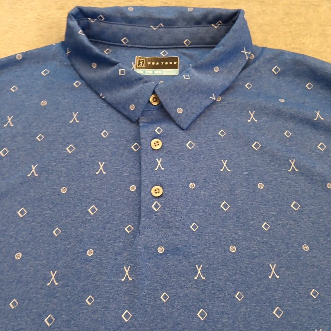 PGA Tour PGA Tour Polo Shirt Mens XXL Blue Geometric Short Sleeve Size US XXL / EU 58 / 5 - 2 Thumbnail