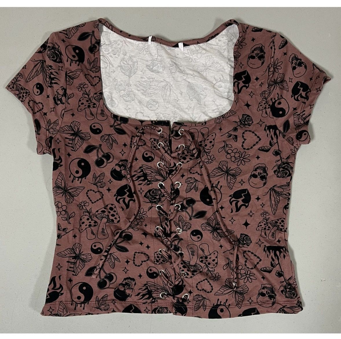 Japanese Brand Brown Black Kawaii Graphic Tie-Up Tee T-Shirt Top Size M 🕷️ Size M / US 6-8 / IT 42-44 - 2 Thumbnail