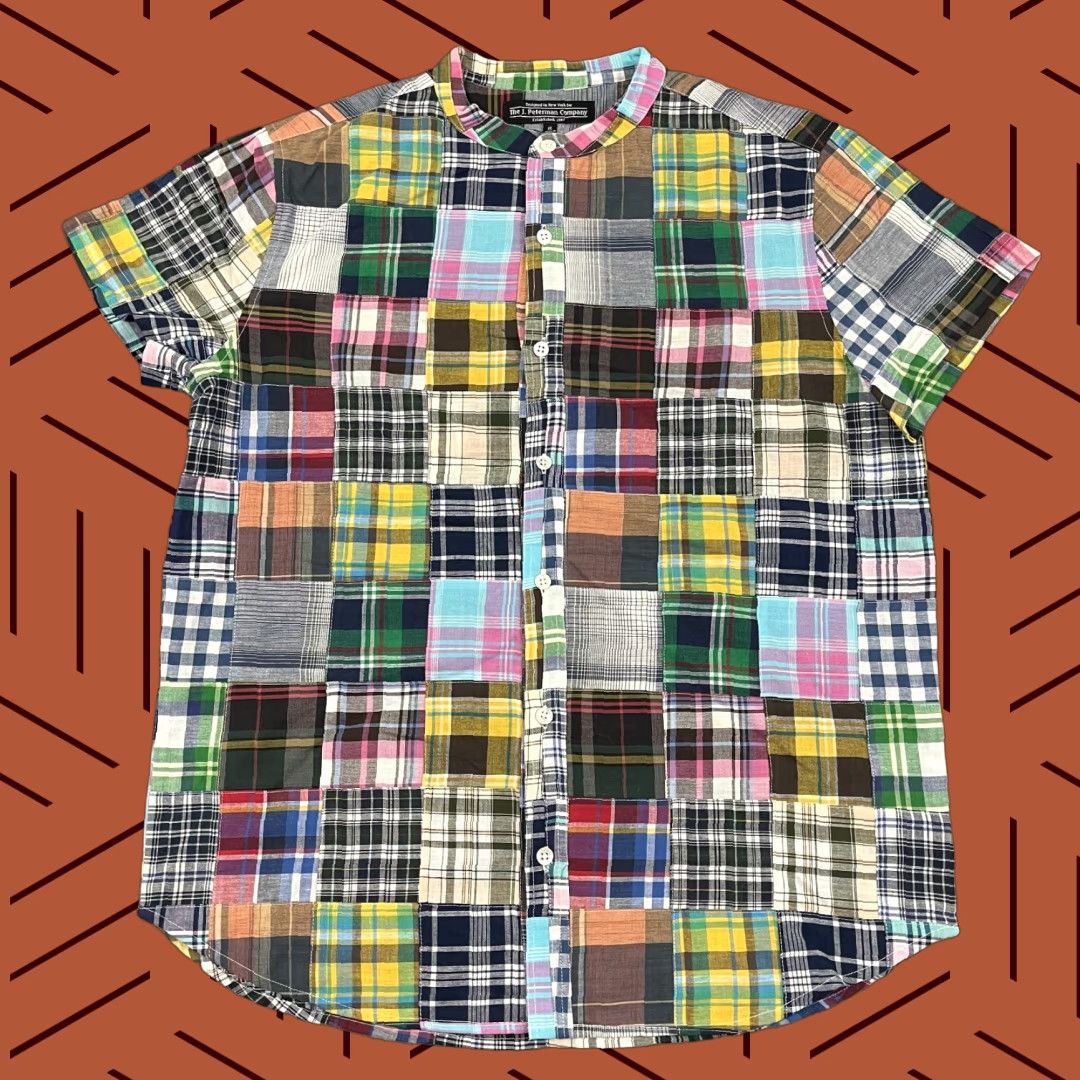 Vintage J. Peterman Shirt Mens XL Madras Plaid Patchwork Button Up Band Collar Preppy Size US XL / EU 56 / 4 - 1 Thumbnail