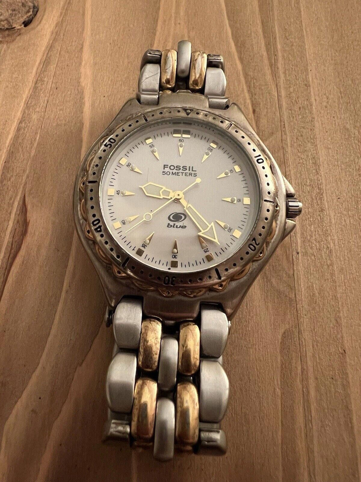 Fossil Vintage Fossil Blue Diver Watch w/ Band AM 3102 New Battery Size ONE SIZE - 1 Thumbnail