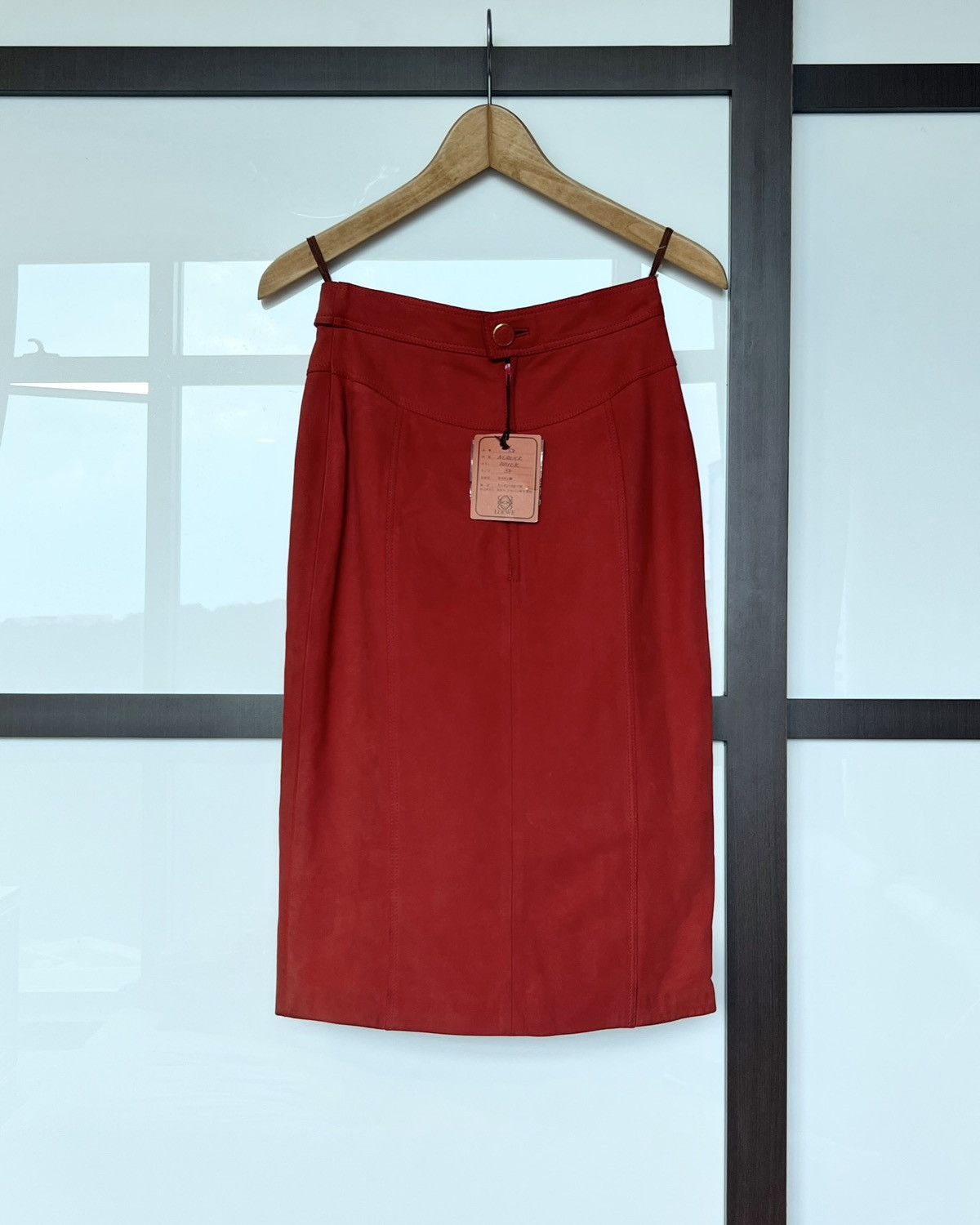image of Loewe 80's Sheep Nubuck Leather Skirt in Red, Women's (Size 26)