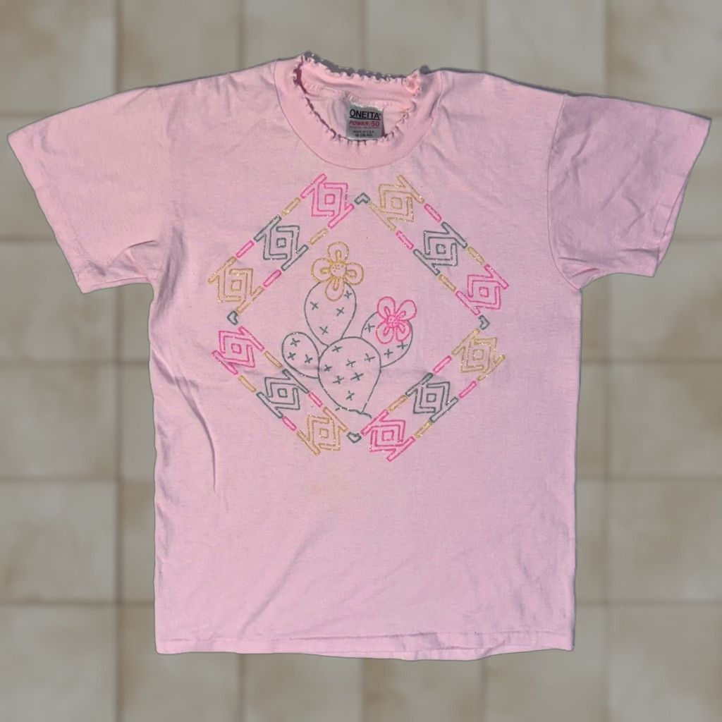 Vintage VINTAGE Oneita Tshirt Southwestern Cactus Glitter Logo Pink Single Stitch M Size M / US 6-8 / IT 42-44 - 1 Thumbnail