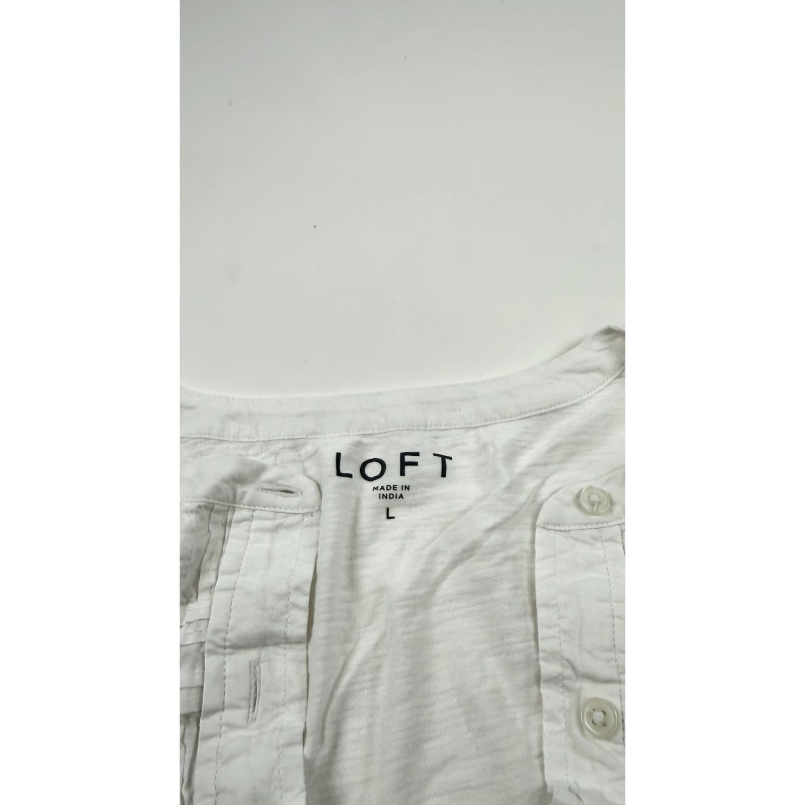 Loft LOFT Blouse Womens Large White Pintuck Henley Short Sleeve Peasant Top - 100% Cotton, Relaxed Fit Size L / US 10 / IT 46 - 2 Thumbnail