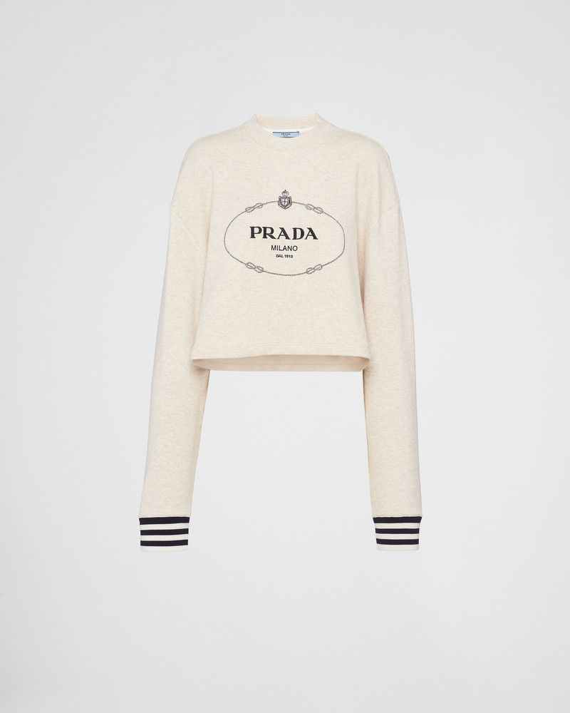Prada o1B3y1r0426 Oversized Cotton Fleece Sweatshirt in Natural Size L / US 10 / IT 46 - 1 Thumbnail