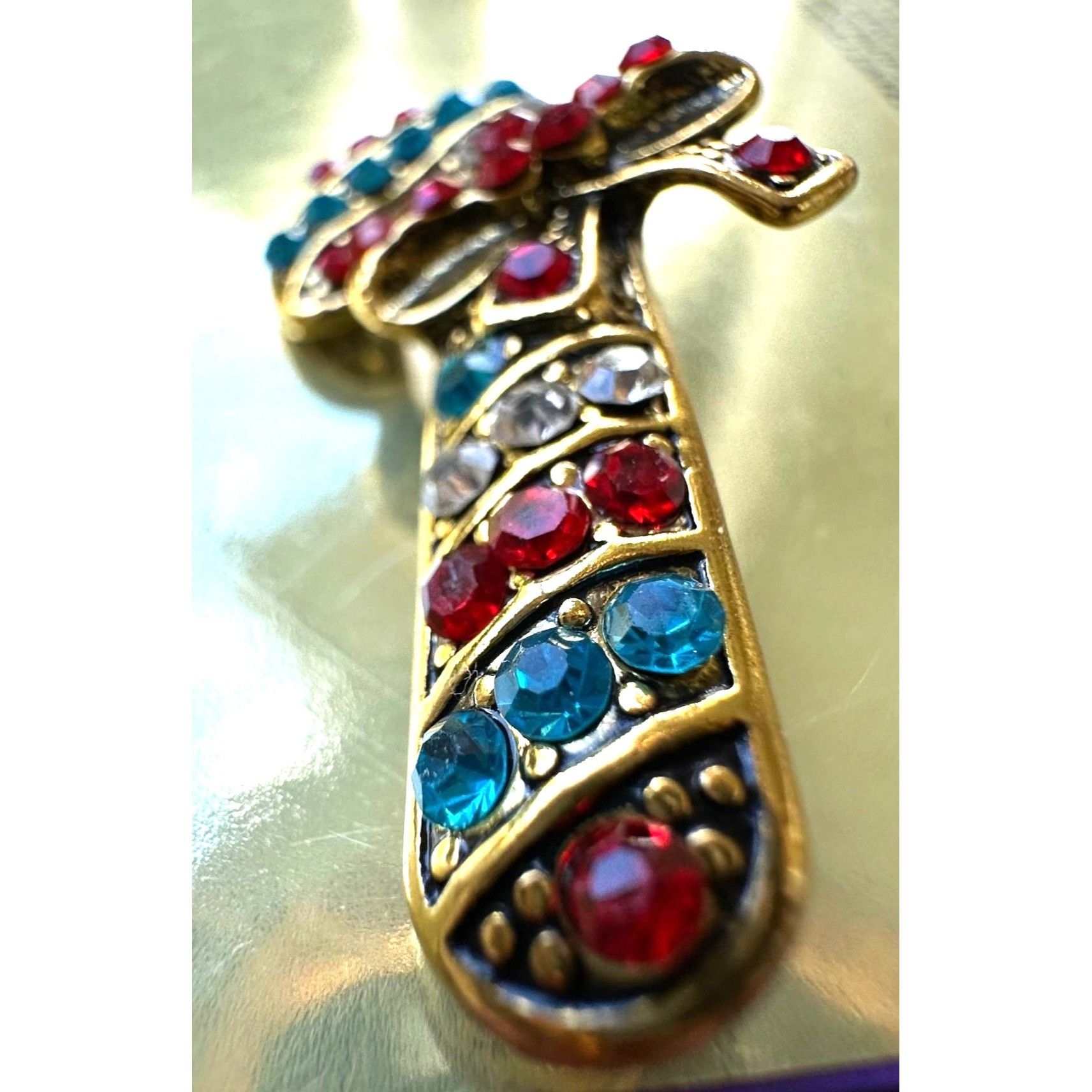 Handmade Candy Cane Brooch Pin New Christmas Jewelry Crystal Accents Size ONE SIZE - 7 Thumbnail