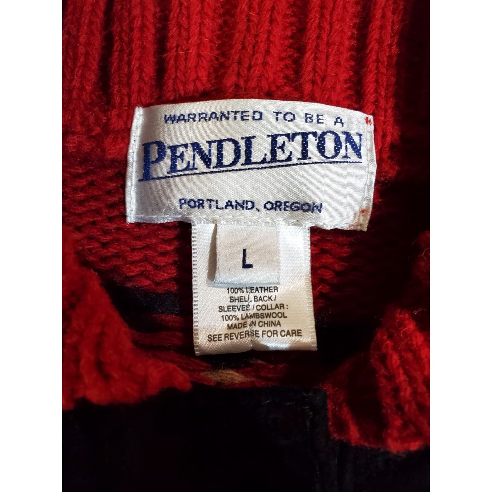 Pendleton VINTAGE Pendleton Jacket Aztec Wool Knit Red Black Suede Snap Front Sz L Women Size L / US 10 / IT 46 - 4 Thumbnail