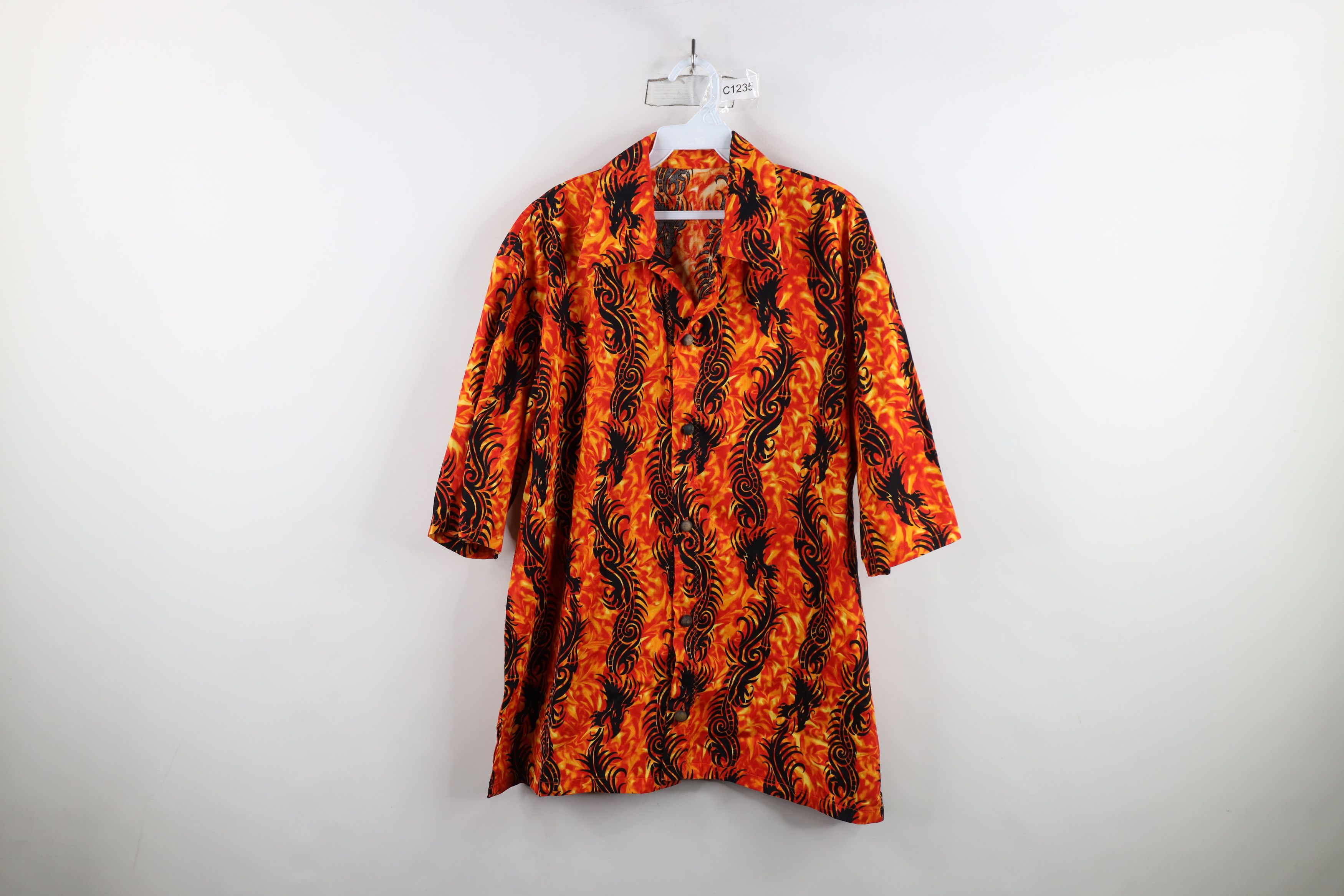 Vintage Vintage 90s Streetwear Dragon Fire Flames Button Shirt Size US XL / EU 56 / 4 - 1 Thumbnail