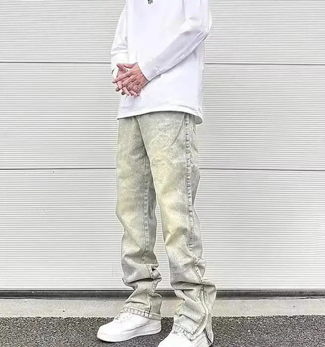 Japanese Brand Yellow Mud Dyed Zipper Split Straight Jeans Size US 32 / EU 48 - 1 Thumbnail