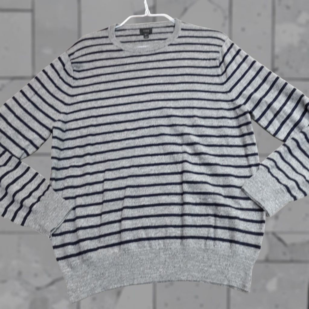 J.Crew J.Crew Sweater XL Gray Striped Rugged Cotton Crew Neck Men Pullover Knit Wool Tight-Knit Classic Crewneck Size US XL / EU 56 / 4 - 1 Thumbnail
