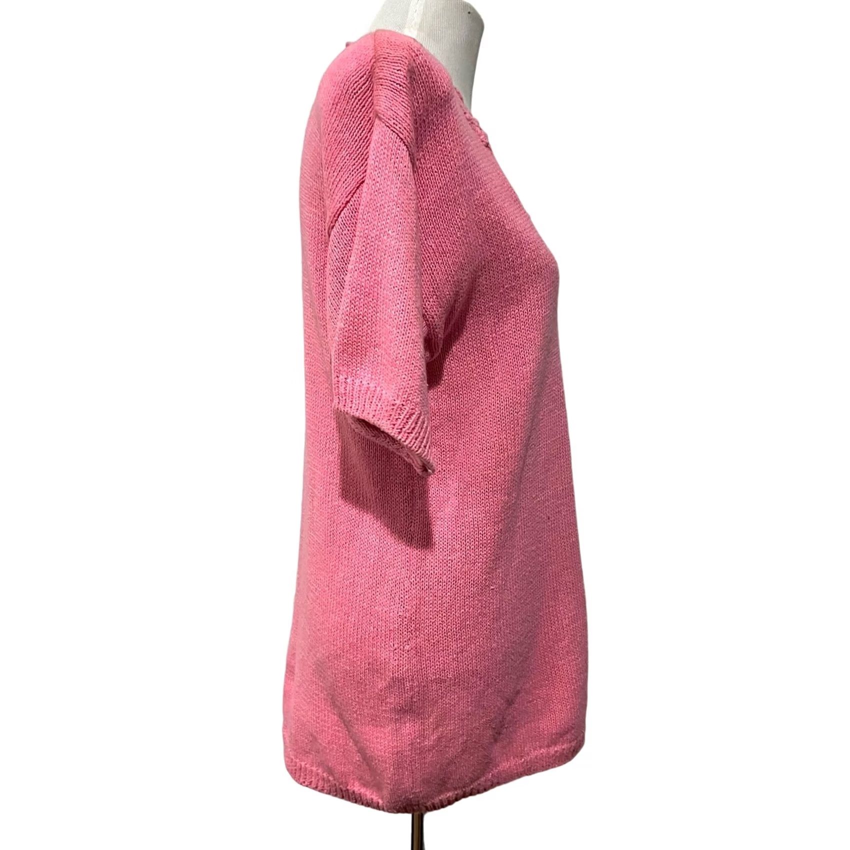 Vintage Chic Vintage Sweater Pink Cotton Floral Neckline V-Neck Shoulder Pads 80s 90s Womens Large Pullover Size L / US 10 / IT 46 - 6 Thumbnail