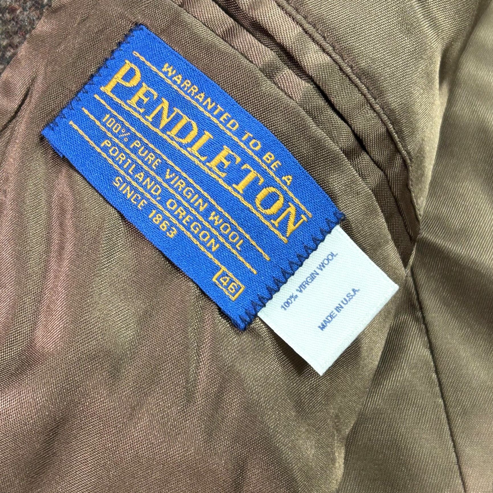 Pendleton VTG Pendleton Blazer Mens 46 Wool Western Sport Coat Jacket USA Slim notched lapel two-button elbow patch brown Size 46R - 4 Thumbnail