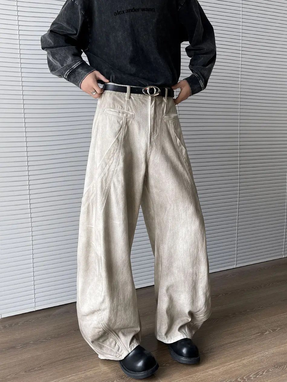 Japanese Brand Retro loose dirty white wide leg jeans Size US 32 / EU 48 - 3 Thumbnail