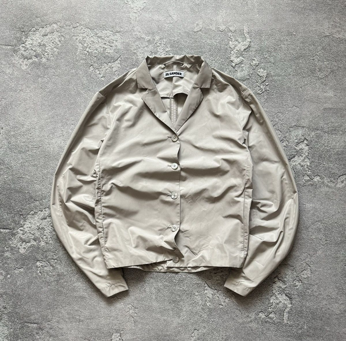 Jil sander 42 nylon beige blazer jacket crop coat button up