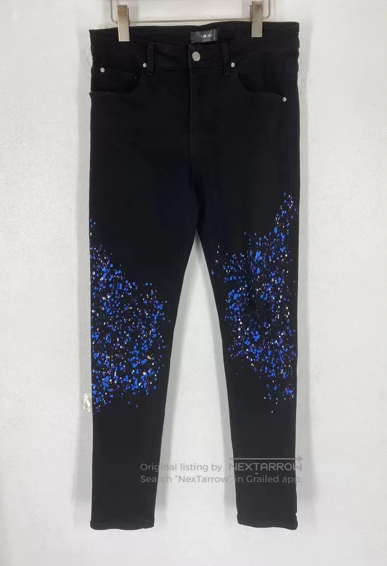 Amiri Amiri Ripped tight blue diamond ink design men's casual de Size US 32 / EU 48 - 1 Thumbnail