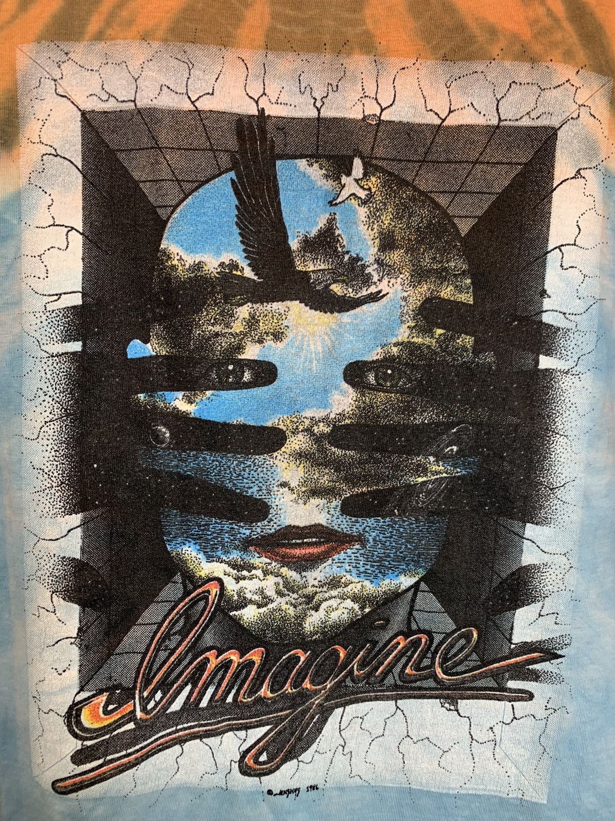 Band Tees × Vintage RARE* Vintage 1986 John Lennon Imagine Symmetria Art T-Shirt Size US M / EU 48-50 / 2 - 3 Thumbnail