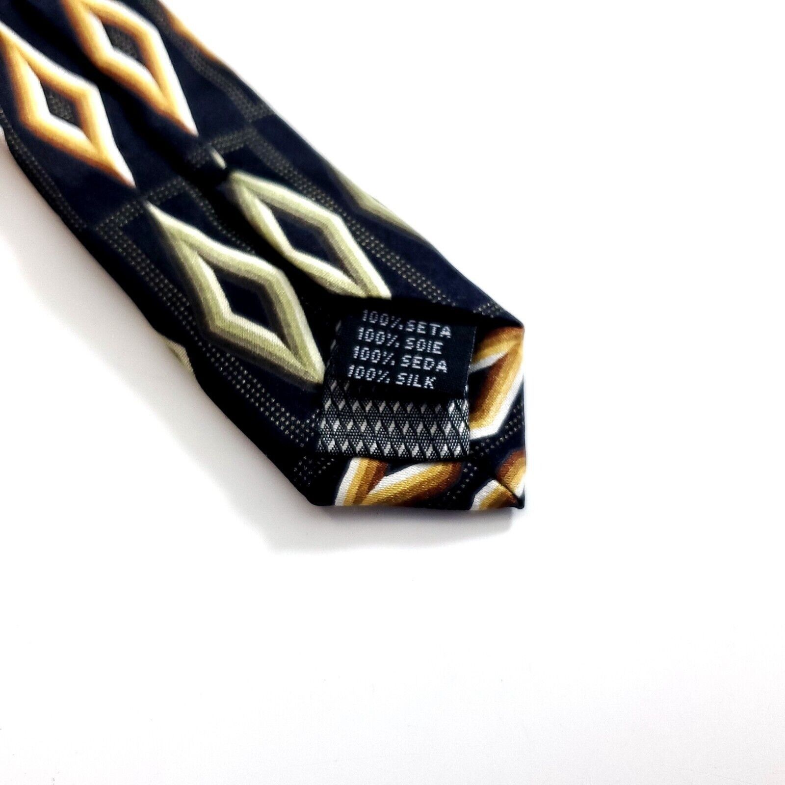 Croft & Barrow Croft & Barrow Black Tan Green Geometric Print Wide Silk Tie Size ONE SIZE - 4 Thumbnail