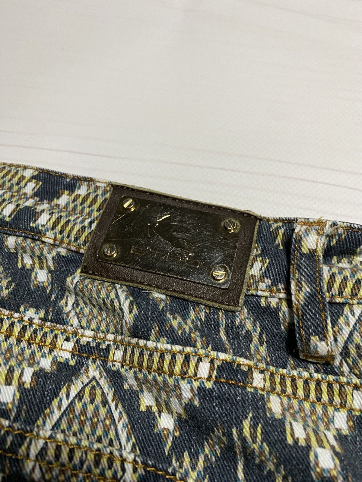 Designer × Etro Etro Jacquard Pattern Diamonds slim fit designer jeans Size 25" / US 0 / IT 36 - 15 Thumbnail