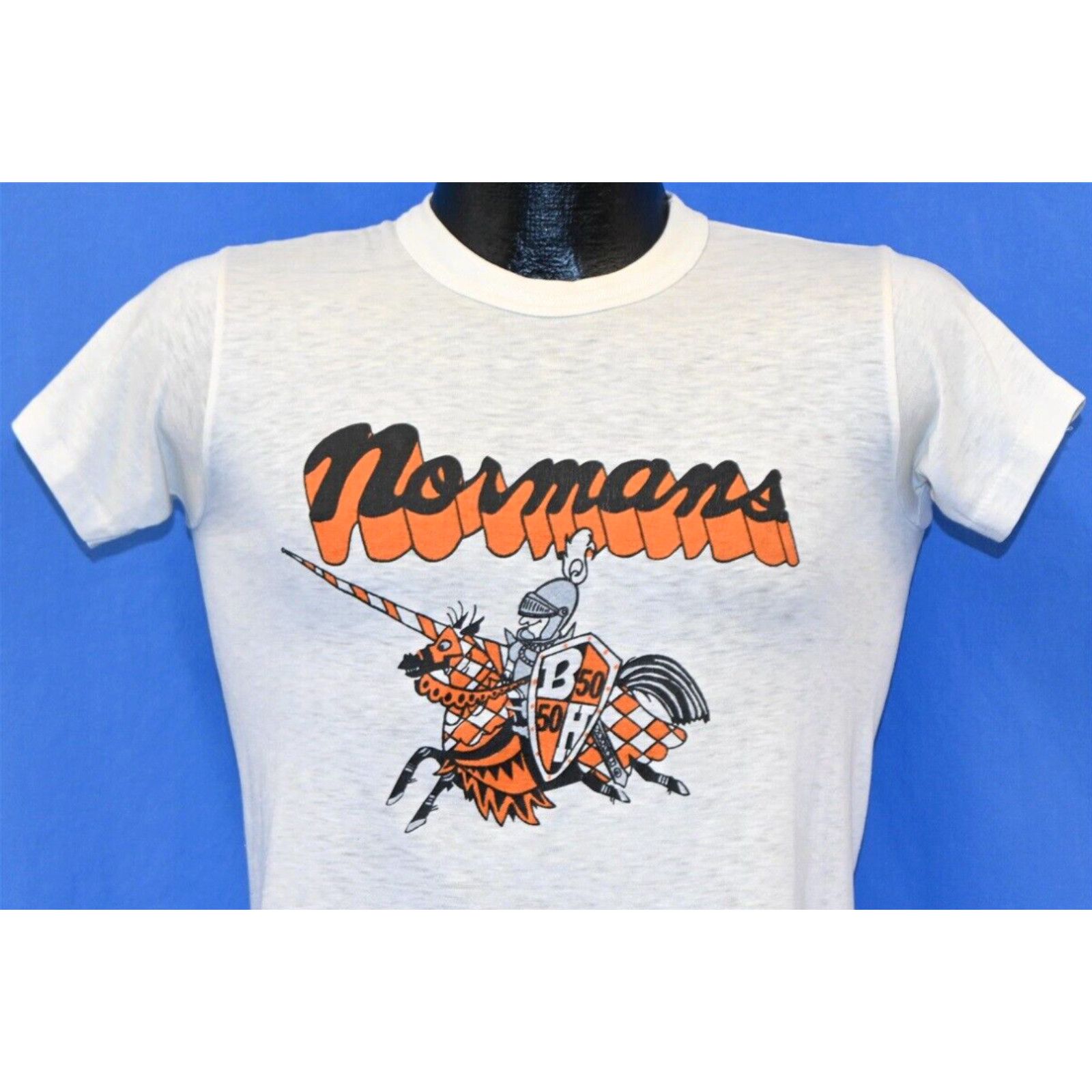 Image of Vintage 70's Bhhs Beverly Hills Normans Athletic School Crest T-Shirt Small S in White, Men's