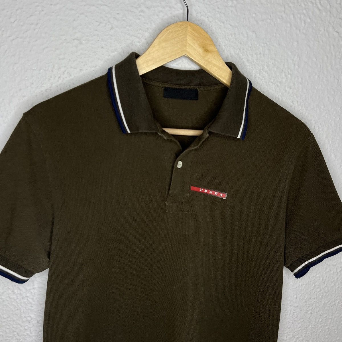 Prada Prada Polo Tshirt Tee Green Khaki Logo Red Rare Y2K Drill Size US M / EU 48-50 / 2 - 4 Thumbnail