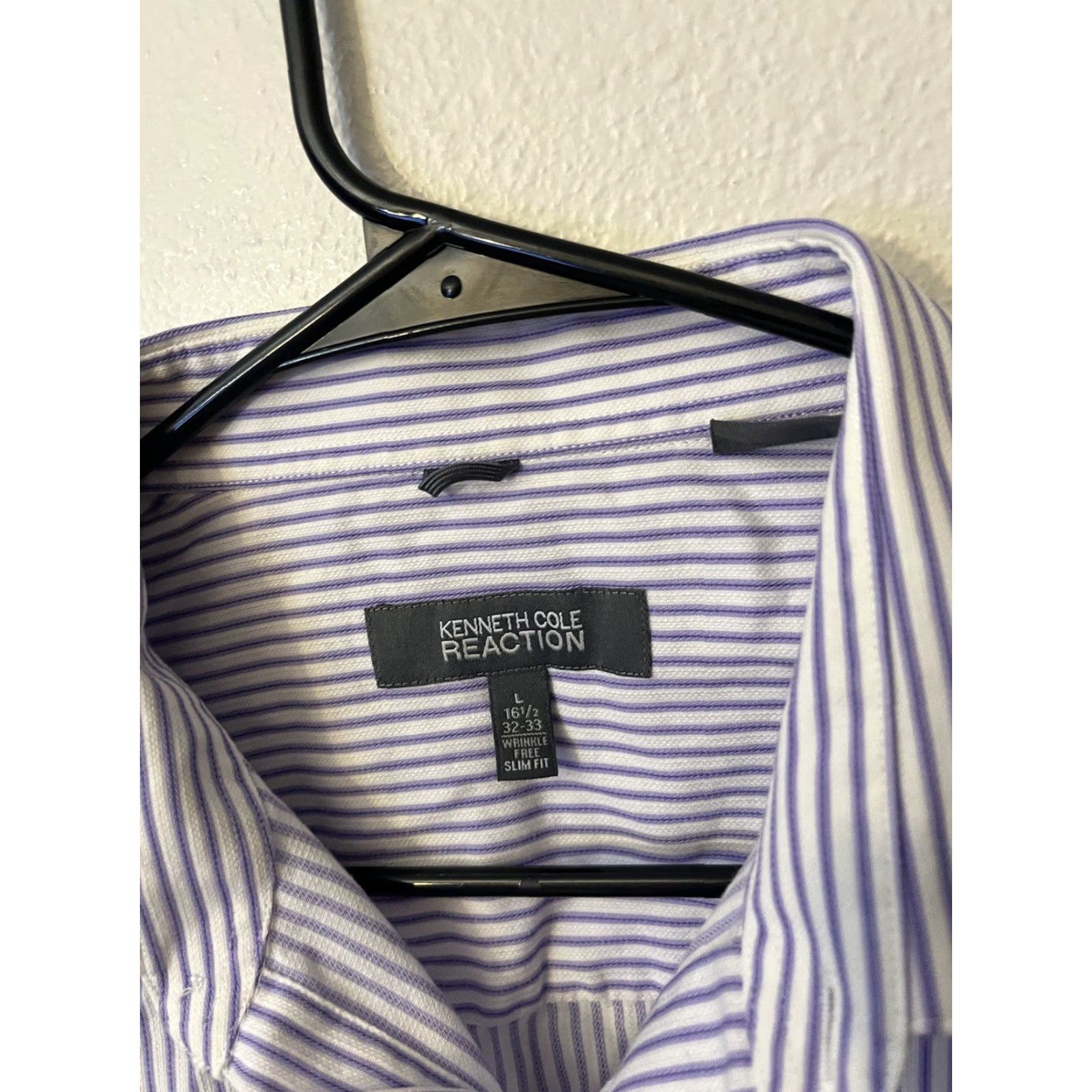 Kenneth Cole Kenneth Cole Shirt Mens L White Purple Striped Non Iron Slim Fit Button-Up Size US L / EU 52-54 / 3 - 2 Thumbnail