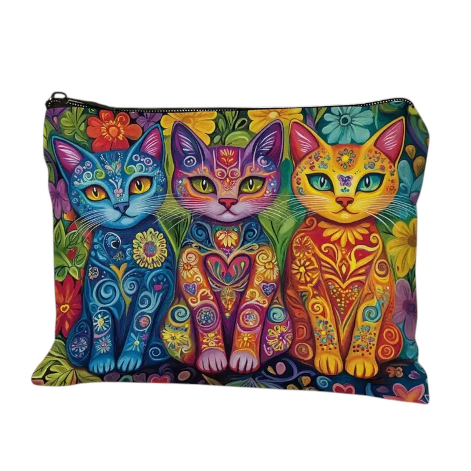 Other Cat Trio Psychedelic Makeup Bag Colorful Art Cosmetic Pouch Size ONE SIZE - 6 Thumbnail