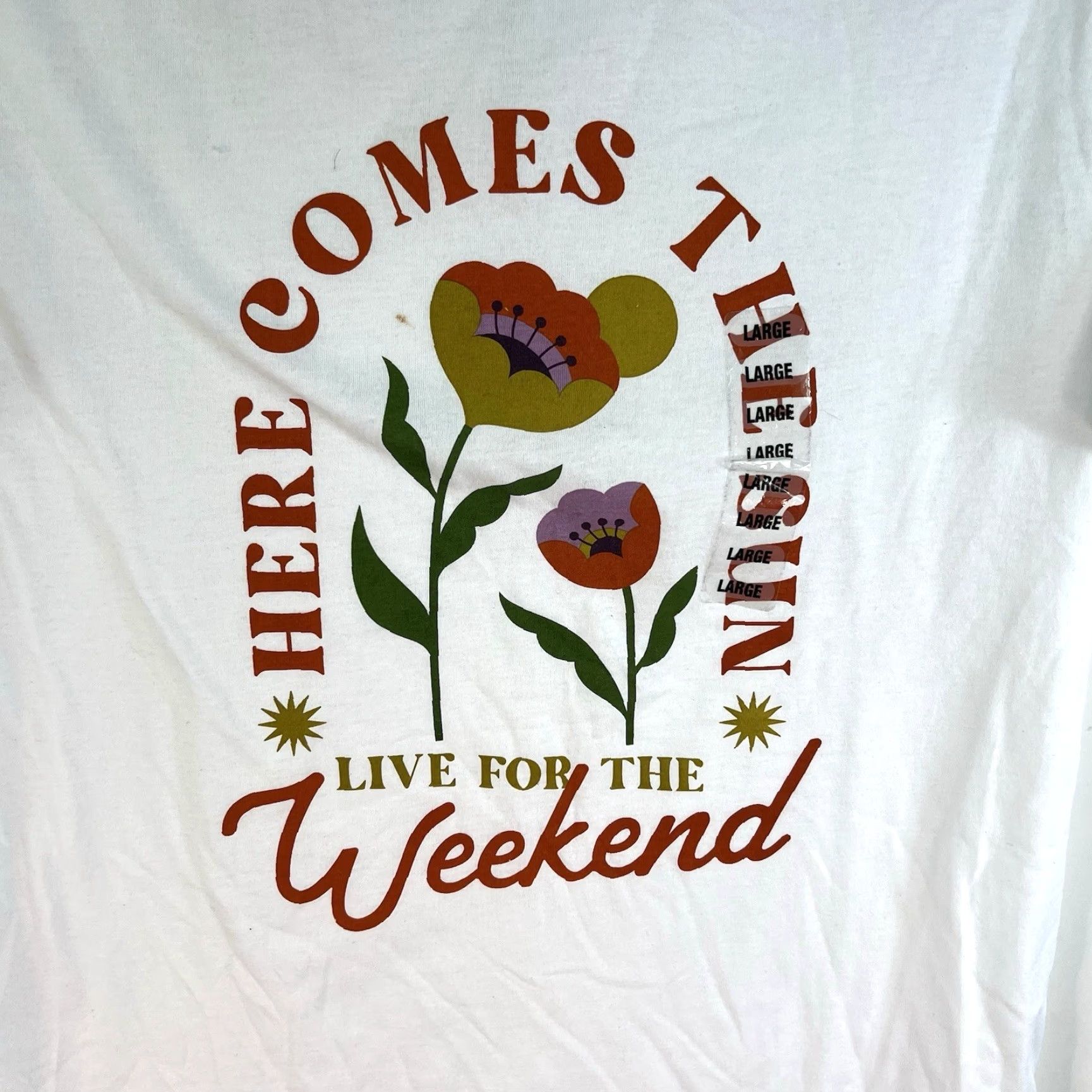 Hereu Here Comes the Sun T-Shirt Adult Size L White Size L / US 10 / IT 46 - 2 Thumbnail