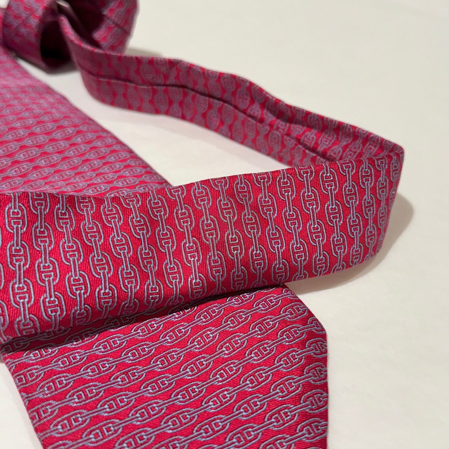 Hermes Hermès Chaine D'Ancre Horizontal Stripe Red Silk Tie Size ONE SIZE - 9 Thumbnail