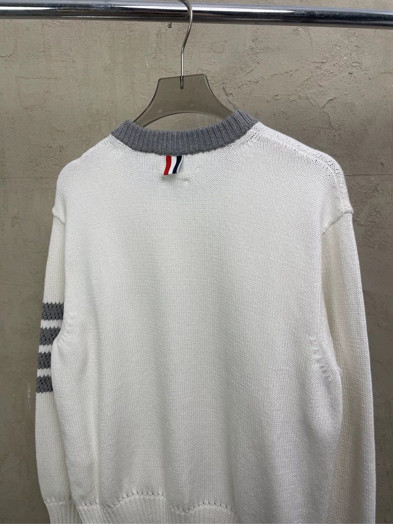 Thom Browne Thom browne White four-striped round-neck knitted sweater 2 Size US XXS / EU 40 - 4 Thumbnail