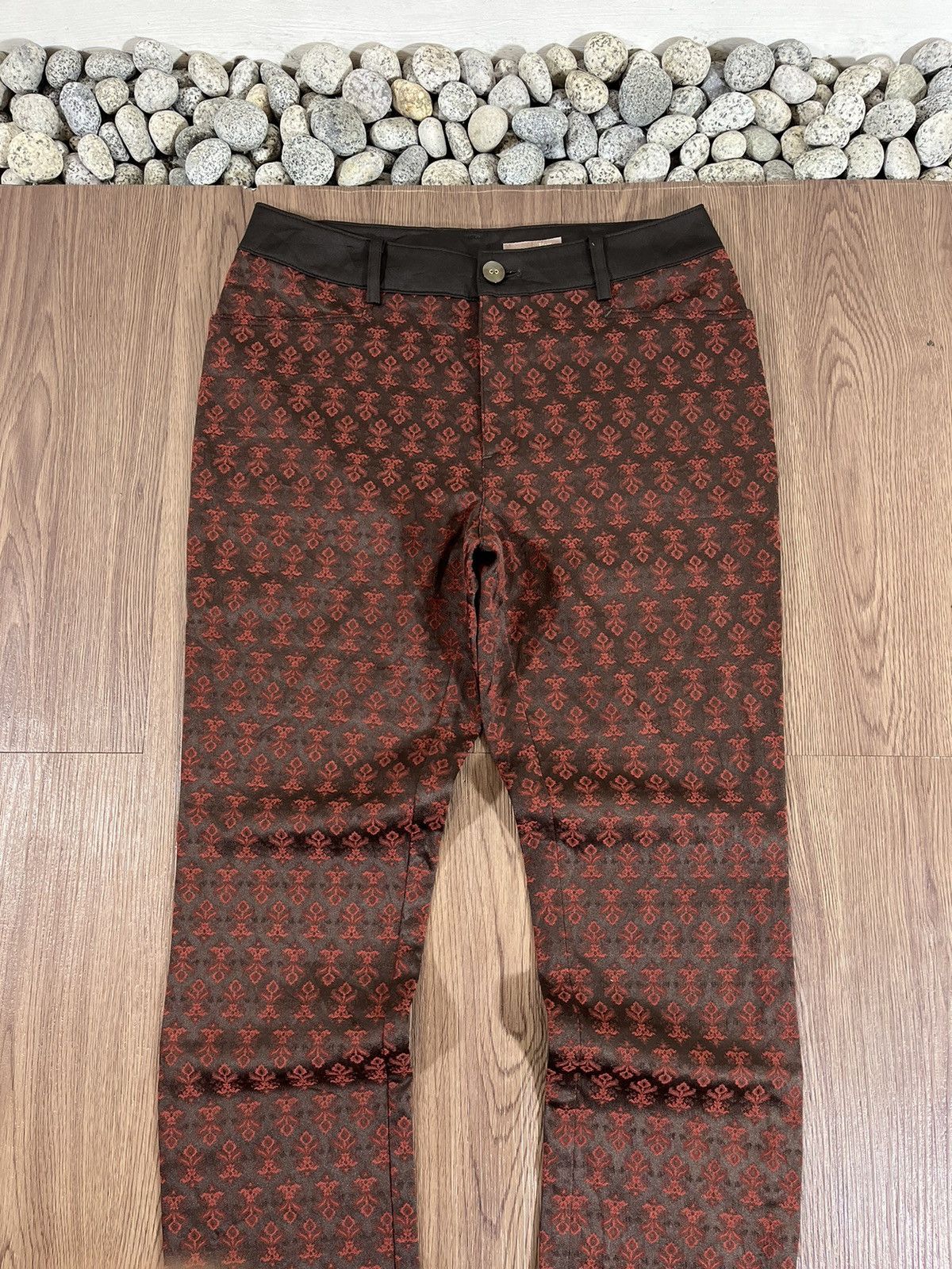 Japanese Brand Fleur de Colza – Red Jacquard Pattern Slim Pants Size US 29 - 3 Thumbnail
