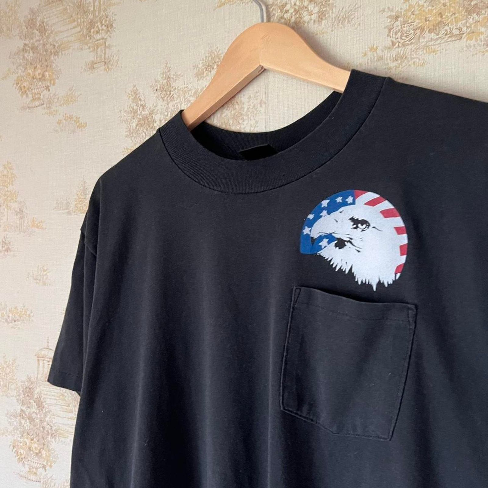 Vintage Faded Black Pocket T-Shirt | "Time To Kick Ass" Eagle | L/XL Size US L / EU 52-54 / 3 - 3 Thumbnail