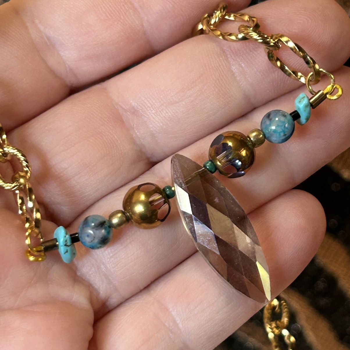 Handmade Handcrafted rutilated quartz glass stone beaded bar necklace Size ONE SIZE - 6 Thumbnail