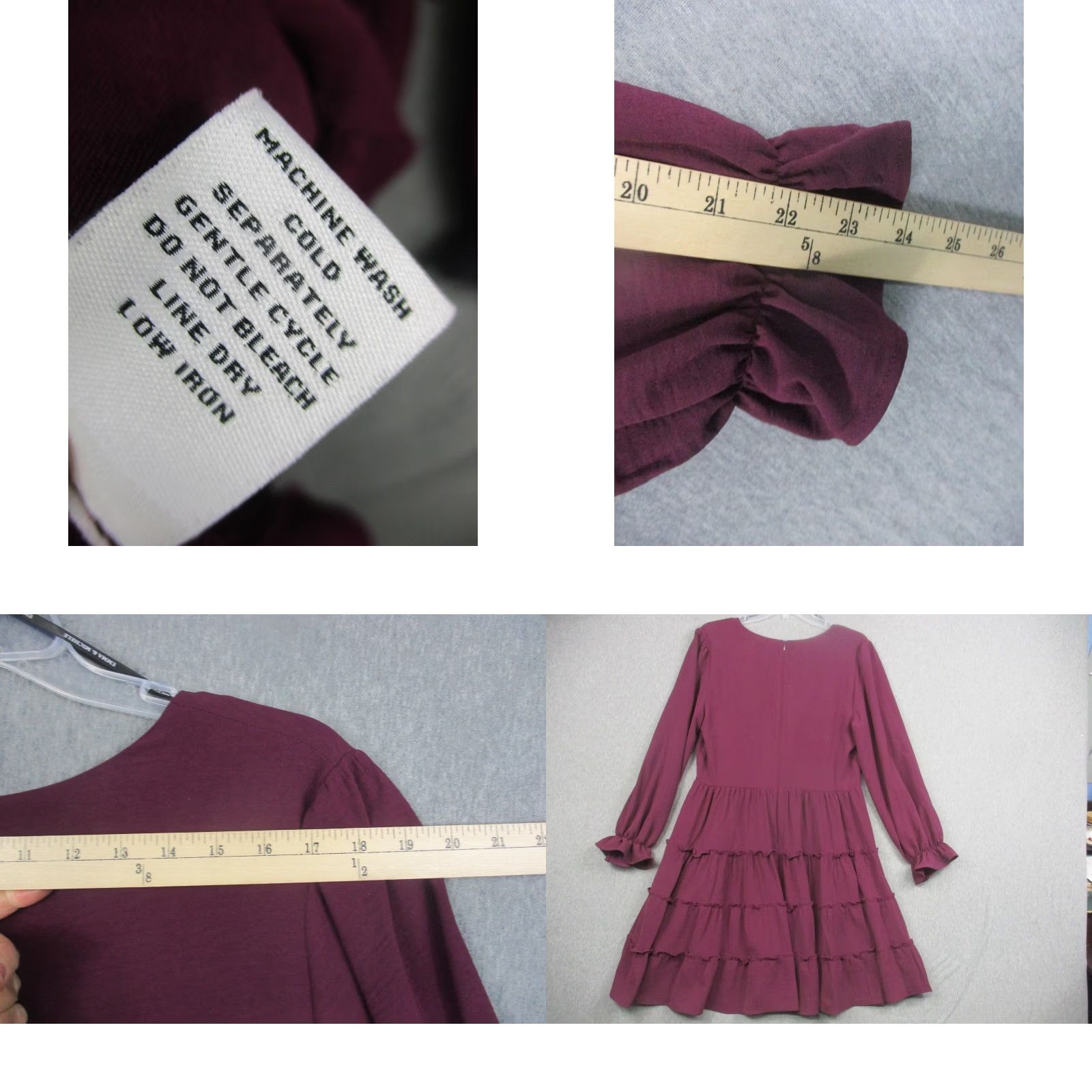 Vintage Emma & Michele Dress Womens 6 Purple Long Sleeve Tiered Ruffle Fit Flare Size M / US 6-8 / IT 42-44 - 8 Thumbnail