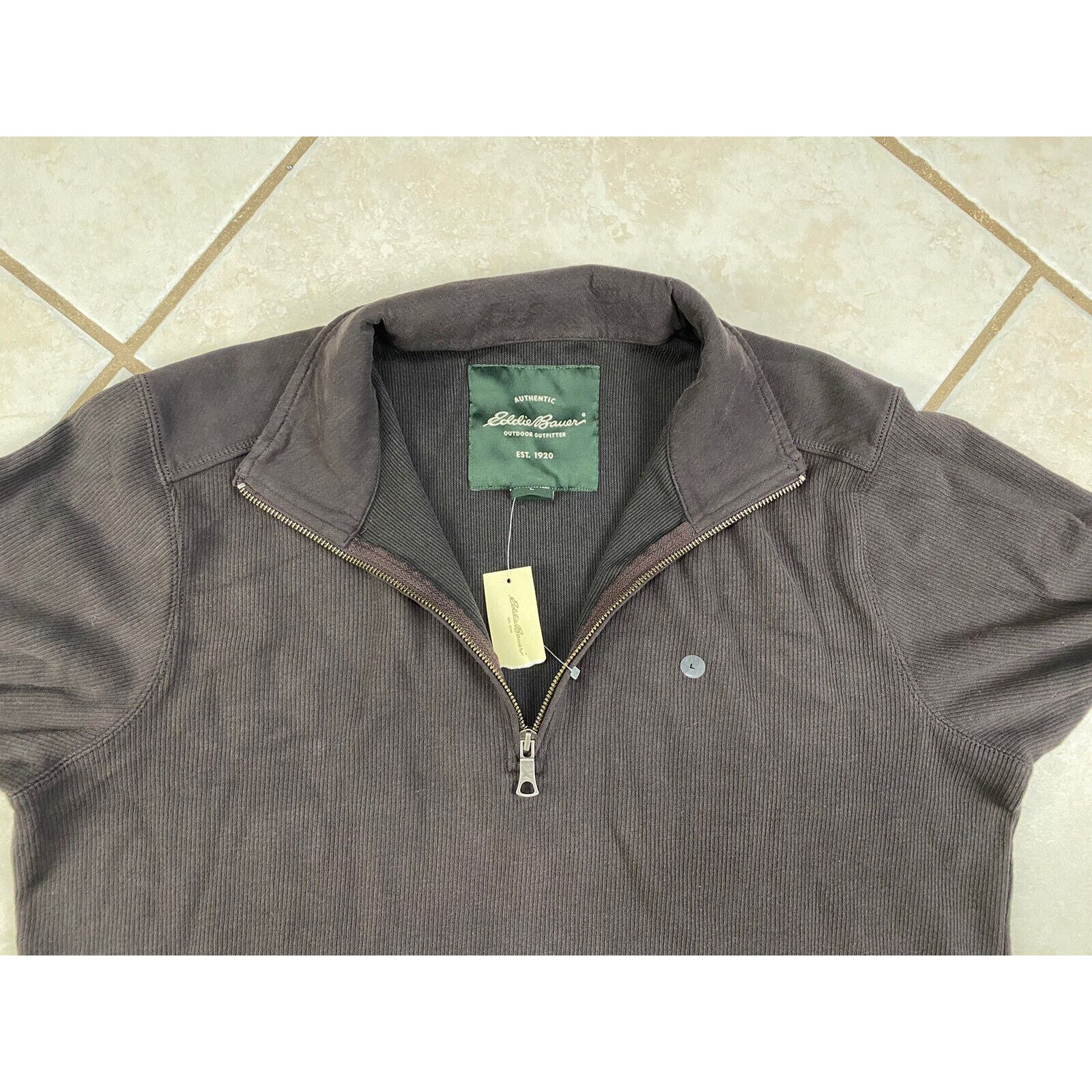 Eddie Bauer NWT Eddie Bauer 1/4 Quarter Zip Brown Sweater Ribbed Cotton Size US L / EU 52-54 / 3 - 6 Thumbnail