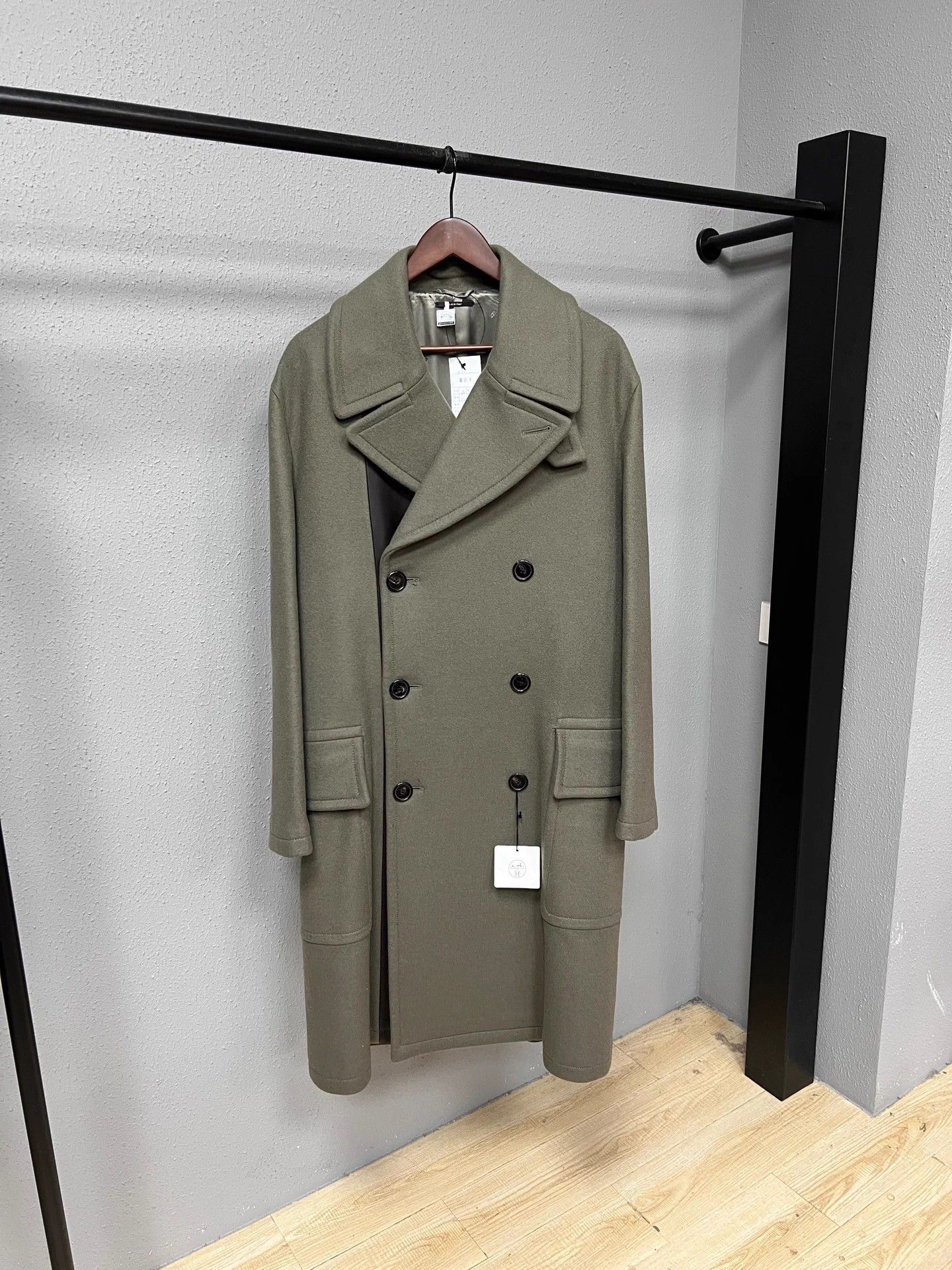 Hermes cashmere double-breasted coat with leather trim
