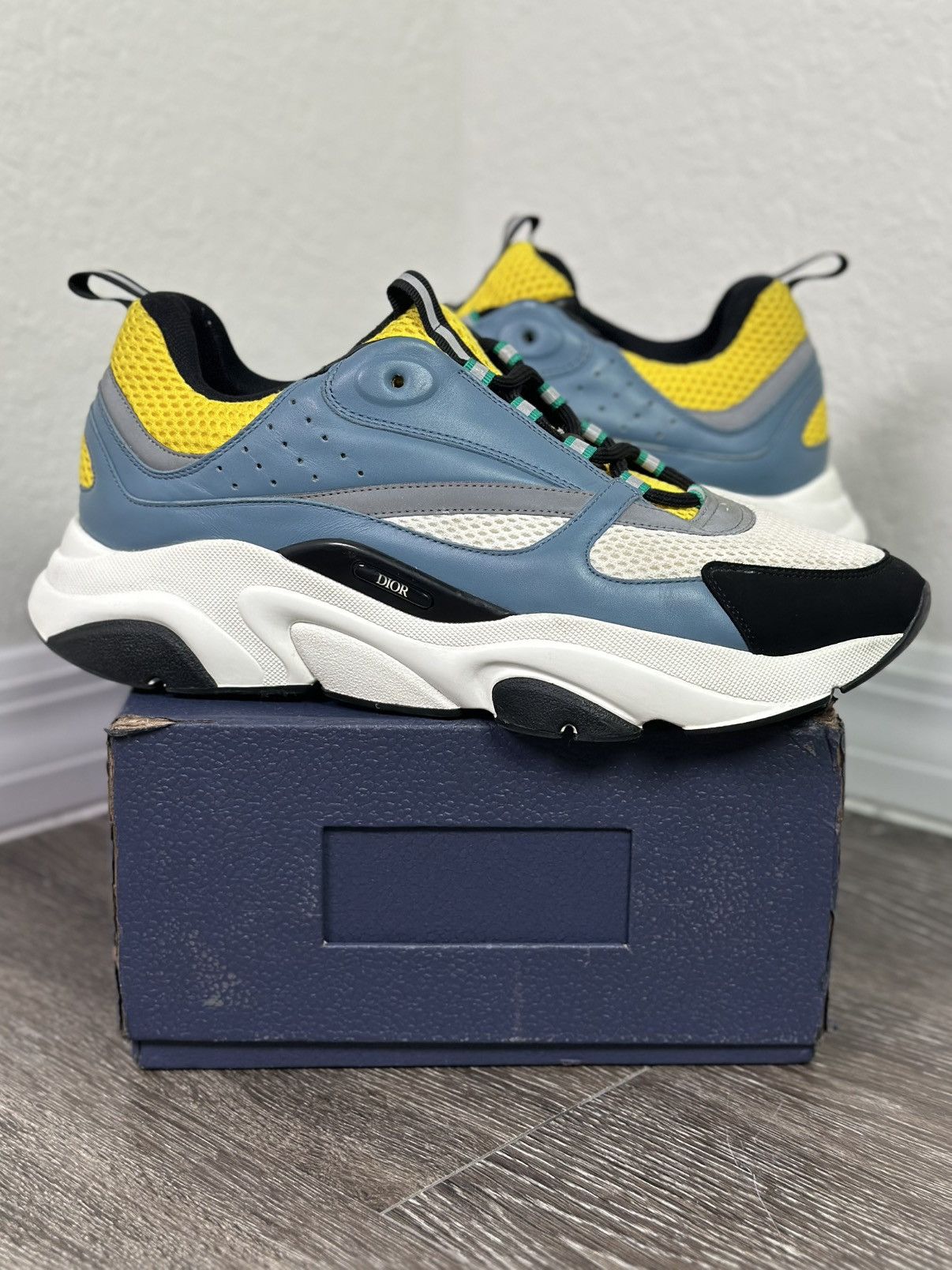 Dior B22 Teal Yellow Black Chunky Logo Trainers