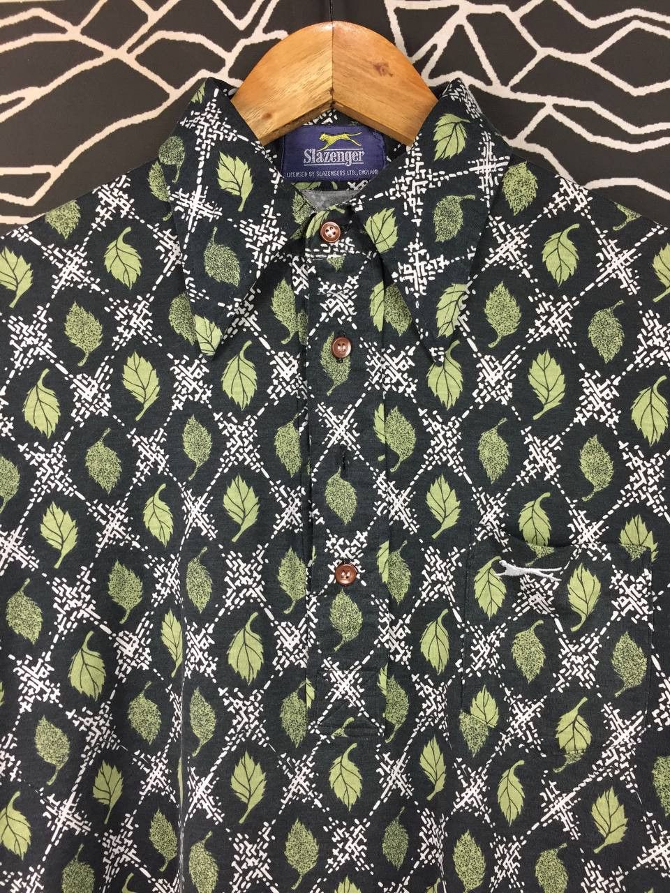 Vintage Vtg 70s 80s Slazenger Geometric Leaf Patterned Polo Shirt Size US M / EU 48-50 / 2 - 3 Thumbnail