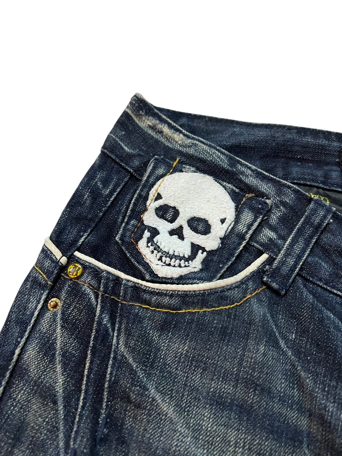 Japanese Brand Flare Redpepper Embroidery Skull Mud Wash Lowrise Jean Size US 31 - 8 Thumbnail