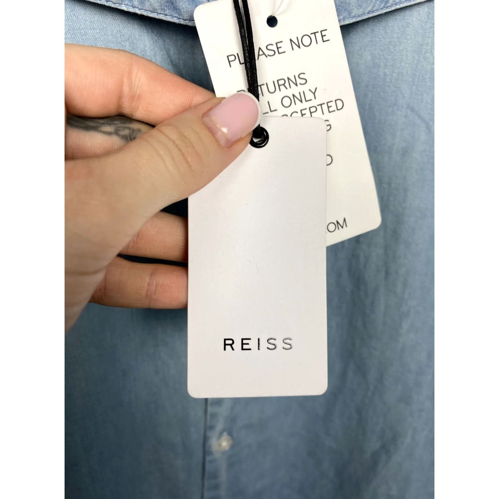 Reiss Reiss Vintage Mens Denim Shirt XL Blue Button-Up Long Sleeve Size US XL / EU 56 / 4 - 3 Thumbnail