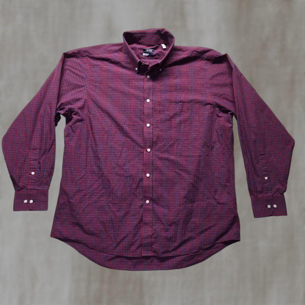 Izod IZOD Shirt Button-Up Red Check Regular Fit Collar Men 17.5 34/35 Size 17.5 Chest 26 in Cotton Cotton Shirt Casual Size US XL / EU 56 / 4 - 1 Thumbnail